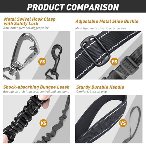 AUBELL Tactical Dog Leash Heavy Duty, 4-6ft No Pull Bungee Leash - Image 5