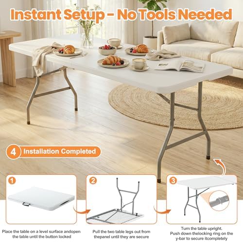 8 FT Plastic White Folding Table Chairs Set - Image 5