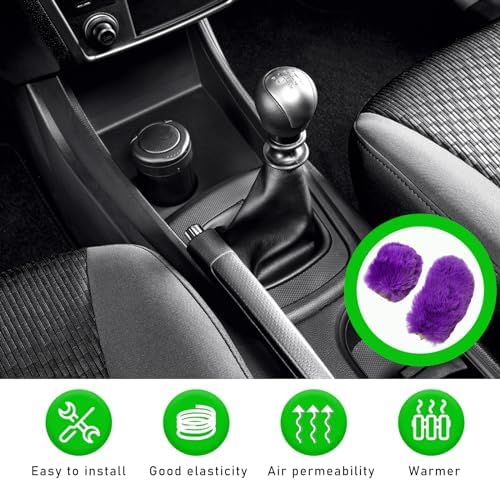 Ziciner 2PCS Plush Car Gear Shift Knob Cover & Handbrake Cover, Comfortable - Image 4