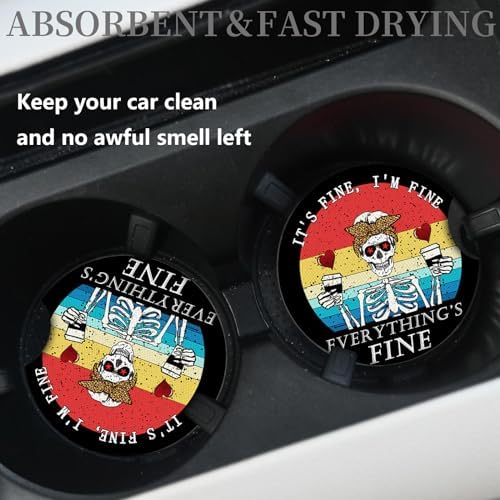Funny Skull with Coffee Cup Holders Car Coasters Set - Image 2