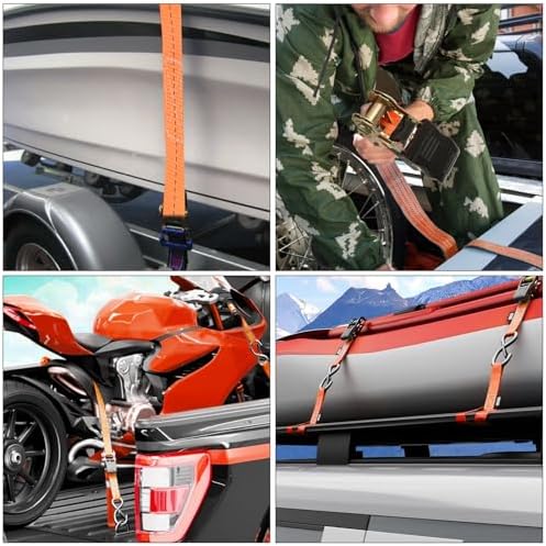 6 Pack 1 Inch x 20 Ft Ratchet Tie Down Straps - Image 4