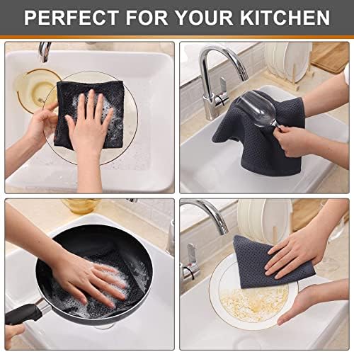 Kitinjoy 100% Cotton Waffle 6-Pack Kitchen Towels, Dark Grey - Image 4