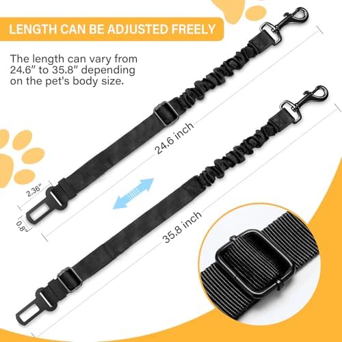 Dog Seat Belt Retractable Dog Car Harness 2 Pack Elastic Bungee Buffer - Image 2