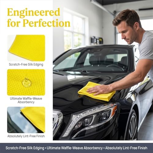 3PCS Microfiber Car Towels, 15x15 Inch, Highly Absorbent Waffle Weave Drying - Image 3