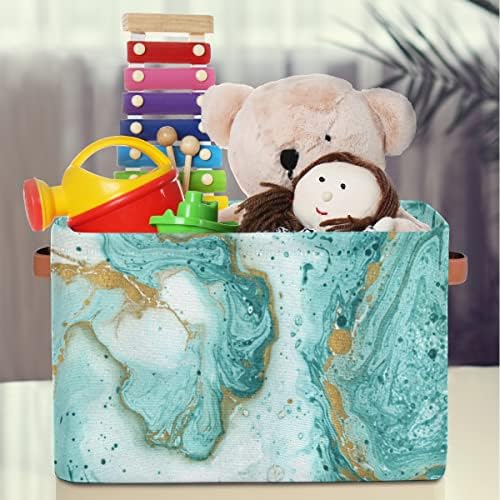 2Pack Turquoise Marble Texture Large Collapsible Storage Bins, Teal Marble - Image 5