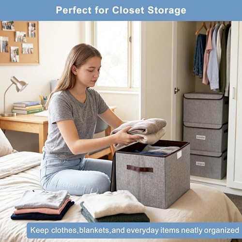 Bagnizer Large 22 Quart Linen Fabric Foldable Storage Bin Cube Organizer Basket - Image 3