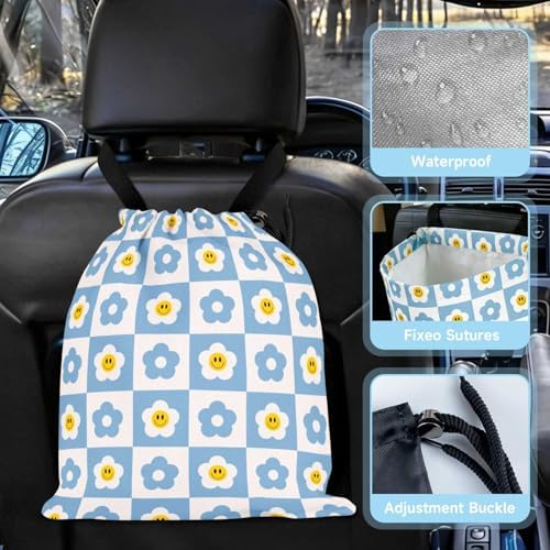 Checkered Smiling Daisy Car Trash Bag - Image 3