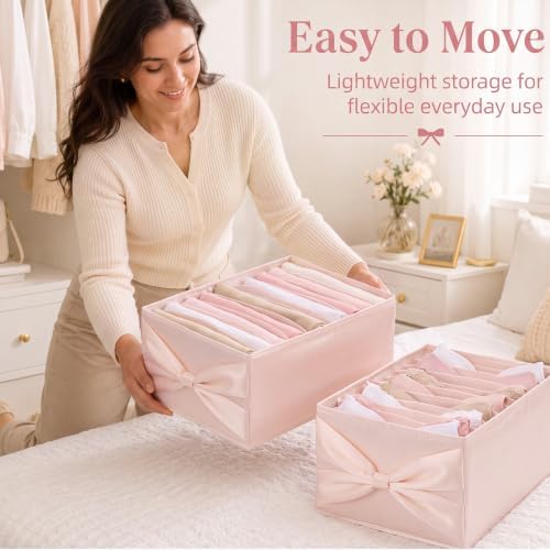 Gerrii 2 Pcs Pink Bow Storage Bins, 13.8" x 9.8" x 7.9" - Image 6
