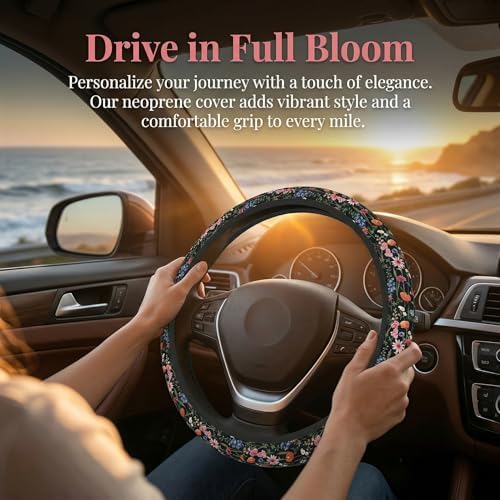 Car Steering Wheel Cover Wildflower Floral + Cars 2 Pieces Coasters - Image 2