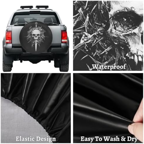 White Skull Art Spare Tire Cover Dust-Proof Wheel Protector - Image 4