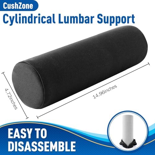 CushZone Memory Foam Lumbar Roll Support Pillow, Large Black - Image 2