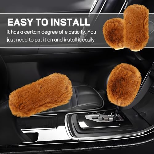 Hovom 2PCS Fluffy Car Gear Shift Knob Cover & Handbrake Cover - Image 5