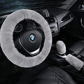 3Pcs/Set Pure Wool Fur Furry Steering Wheel Cover, Soft Fluffy Handbrake Cover by AOGELAN