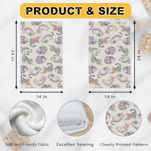 2 Pcs Colorful Cat Kitchen Towels, Cats Soft Absorbent Hand Tea Towel - Image 3
