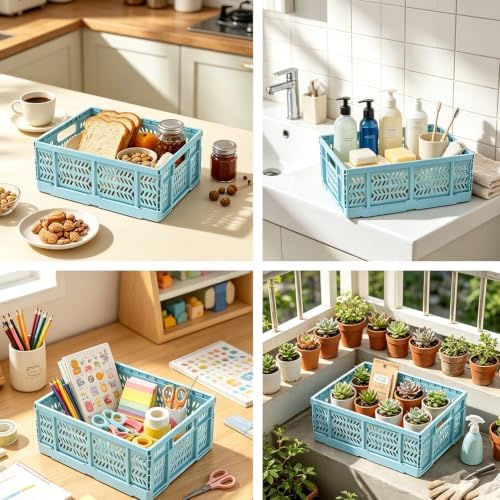 4-Pack Plastic Storage Crates, 20L Foldable Baskets, Collapsible Crates - Image 3