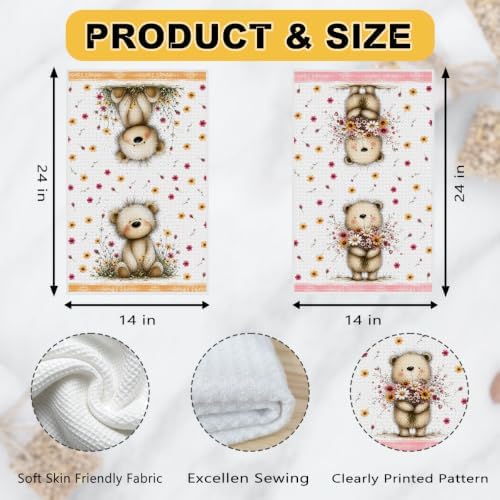 2 Pcs Cute Beer Kitchen Towels, Floral Soft Absorbent Hand Tea Towels - Image 3