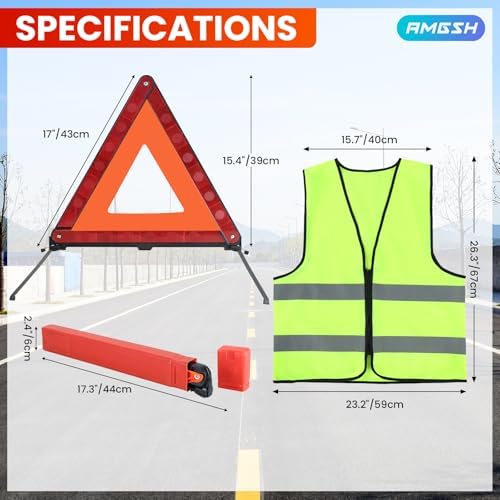 2 Pack Emergency Triangle + 2 Pack Reflective Vest - Image 2