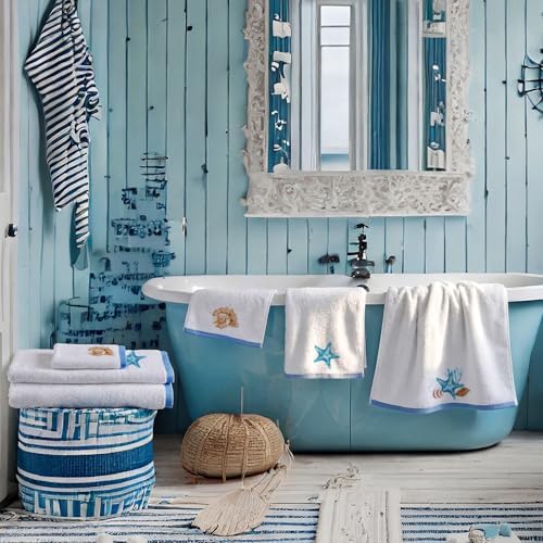 Peryiter 3 Pack Coastal Seashell Decorative Bath Towel Set - Image 5