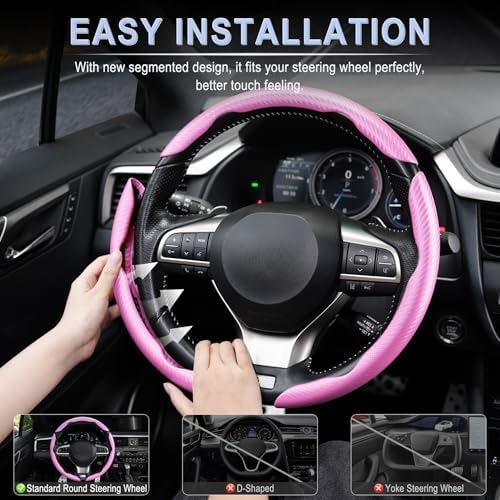 Amiss 3pcs Carbon Fiber Anti-Skid Steering Wheel Cover, Waterproof & Segmented - Image 5