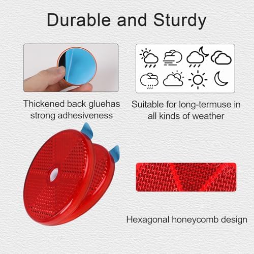 10 Pack Red Self Adhesive and Screw on Round Reflectors DOT - Image 3