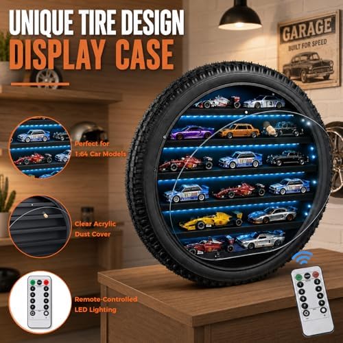 Tire-Shaped Display Case for 1/64 Scale Cars, Acrylic Dust Cover & - Image 2