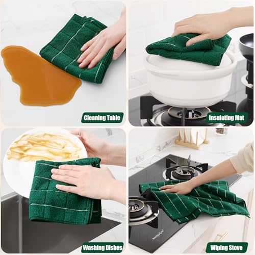 Homaxy Microfiber Kitchen Towels and Dishcloths Sets, 12 Pack, Dark Green - Image 5