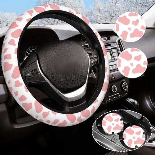 Pink Cow Print Steering Wheel Cover by Olemier