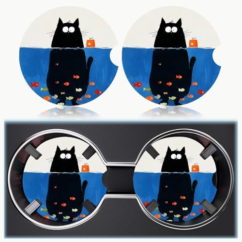 Ceramic Car Cup Holder Coasters Set of 2, 2.56 in Kitten Diving - Image 6
