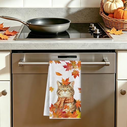 Fall Kitchen Towels, Cat Waffle Hand Towels 16x24 Inch 1-Pack - Image 5
