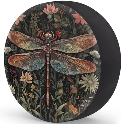 Spare Tire Cover for RV Trailer, Boho Dragonfly Flower Waterproof Sun Leather - Image 2