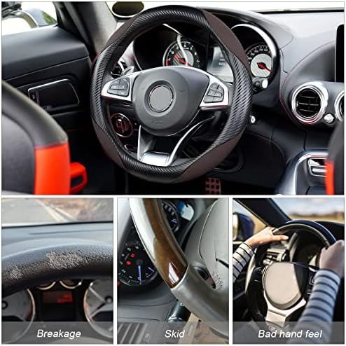 Moly Magnolia 15 Inch Car Steering Wheel Cover, Carbon Black/Coffee - Image 2