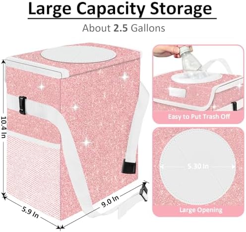 Cute Mini Car Trash Bag with Lid, Glitter Garbage Can Bin Hanging - Image 2