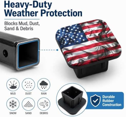 2" Hitch Cover United States America Smoke Flag Rubber Towing Hitch Covers - Image 6