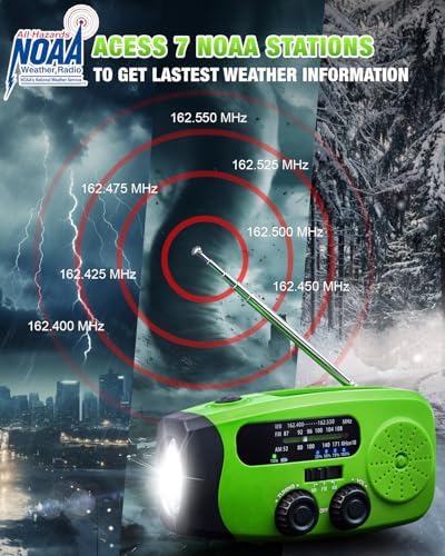 Hand Crank Radio with AM/FM/NOAA Weather Bands, - Image 4
