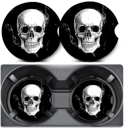 2 Pack Skull Car Coasters for Cup Holder, Neoprene Anti Slip Mat by Unknown