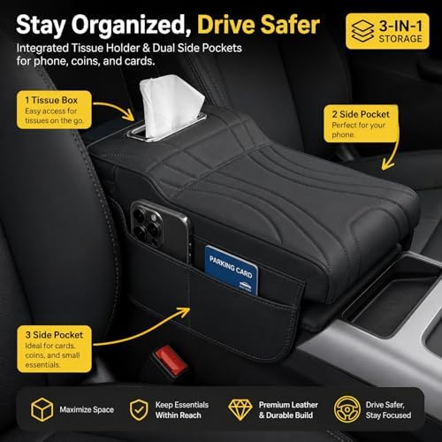 Car Center Console Cover with Tissue Box Holder, Foam Armrest Cover - Image 2
