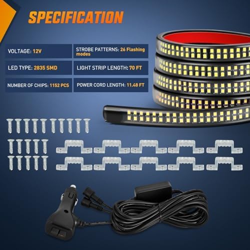 Nilight 2PCS 70 Inch Running Board LED Lights Strip Amber - Image 4