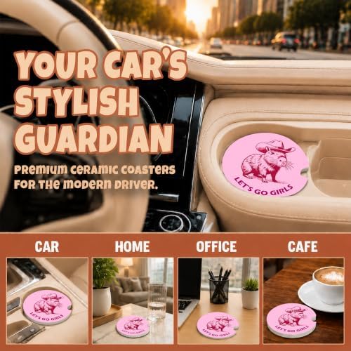 Pink Western Capybara Car Coasters, Let's Go Girls Coquette Cup Holders - Image 4