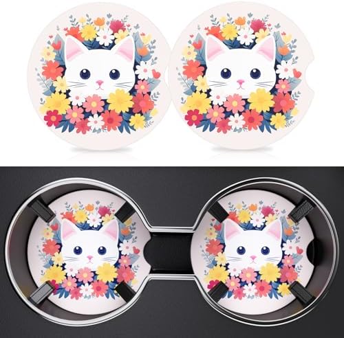 2 Pack Car Cup Holder Coasters, 2.63 inch Anti Slip Insert Absorbent Ceramic by Heainaiyoo
