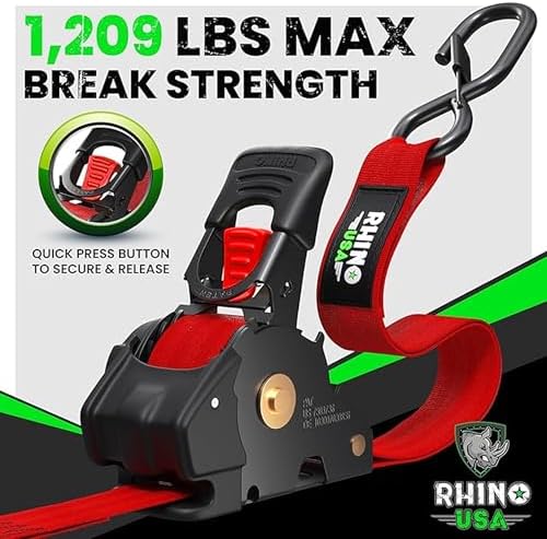 Rhino USA Retractable Ratchet Straps - 1in x 10ft - Image 2