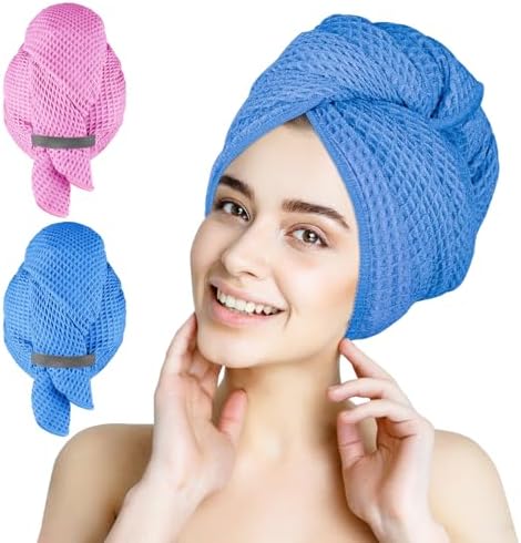 HOMEXCEL 2PK Microfiber Hair Towels Waffle Weave, 40x26.5 in, Fast Drying by HOMEXCEL