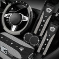 NBTEPEM 6 PCS Bling Grey Car Accessories Set, Leather Grey Steering Wheel by NBTEPEM