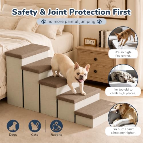 5-Step Wide Dog Stairs with Storage 23" H, Non-Slip Sturdy Pet Steps - Image 6