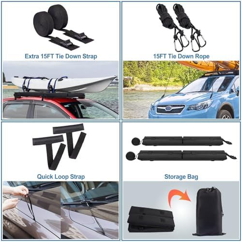 Soft Roof Rack Pads 30", 2 Tie Down Straps, 2 Tie Down Ropes, 2 Hood Loops - Image 4