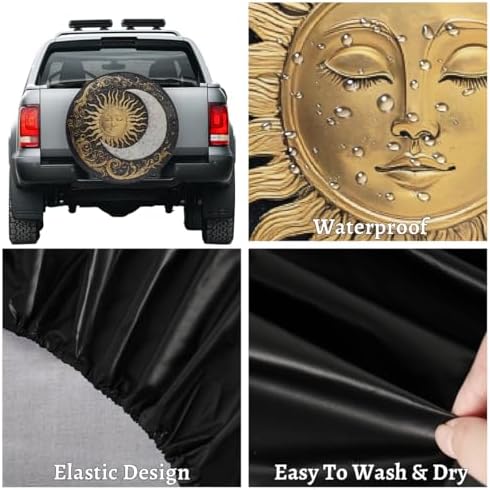 Spare Tire Cover for RV Trailer, Boho Sun Moon Waterproof Sun Leather Wheel - Image 4