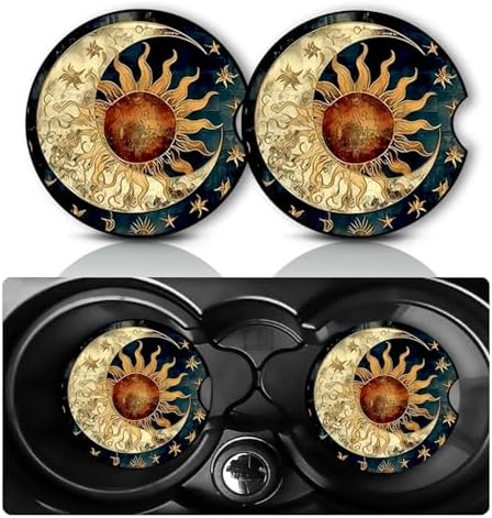 2Pack Sun and Moon Car Cup Holder Coaster Neoprene Car Coasters by YGQZYYQ