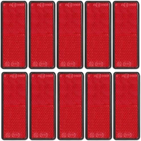 10 Pack Red Reflectors Self-Adhesive Rectangular, Quick Mount by FajerminArt