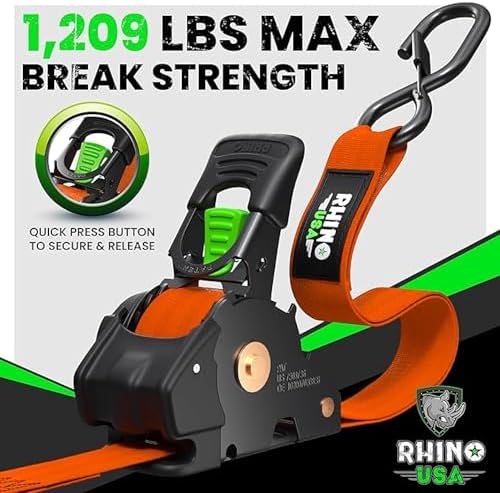 Rhino USA Retractable Ratchet Straps - 1in x 10ft - Image 2