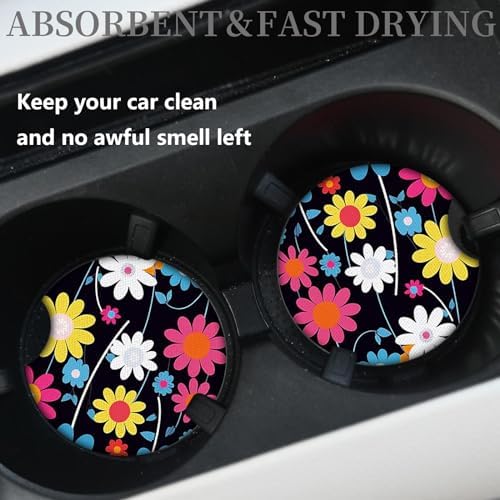 2pcs Colorful Flowers Car Cup Holder Coasters, Universal Non Slip Car - Image 2