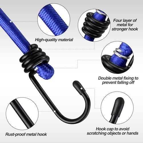 WORKPRO 24" Bungee Cords with Hooks, 4 Pack Heavy Duty Outdoor Bungee Strap - Image 5
